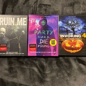 3pack of horror dvds, Ruin Me, Party Hard-Die Young & The Invoking4.